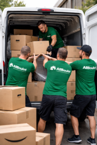 The team is loading boxes in a van